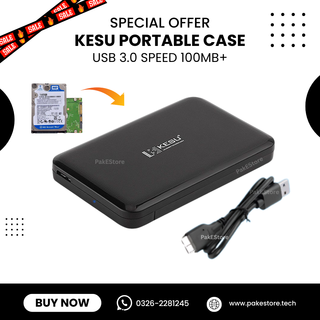 KESU Orignal USB 3.0 Portable 2.5" Hard Drive/SSD Case – Ultra Fast 100MB/s Speed