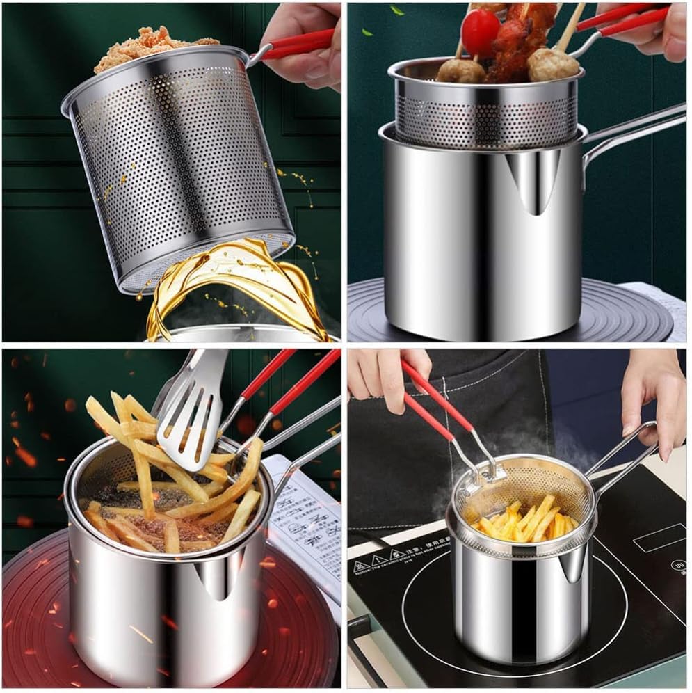 Stainless Steel Deep Fryer Pot with Strainer – 1200ML Heavy-Duty Frying Pan | PakEStore