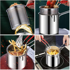 Stainless Steel Deep Fryer Pot with Strainer – 1200ML Heavy-Duty Frying Pan | PakEStore