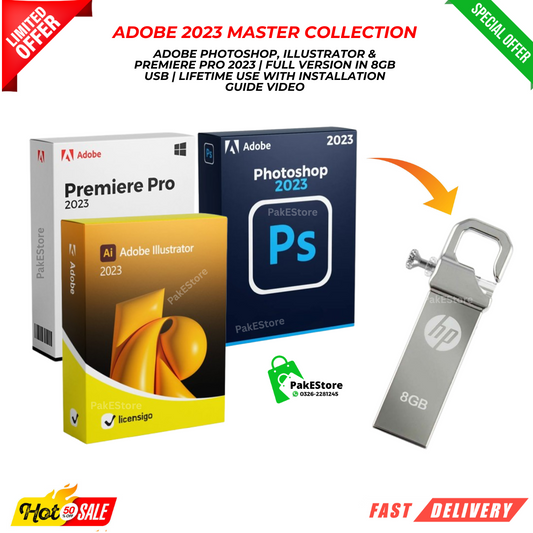Adobe 2023 Master Collection – Photoshop, Illustrator & Premiere Pro (Lifetime Activated – USB Edition)