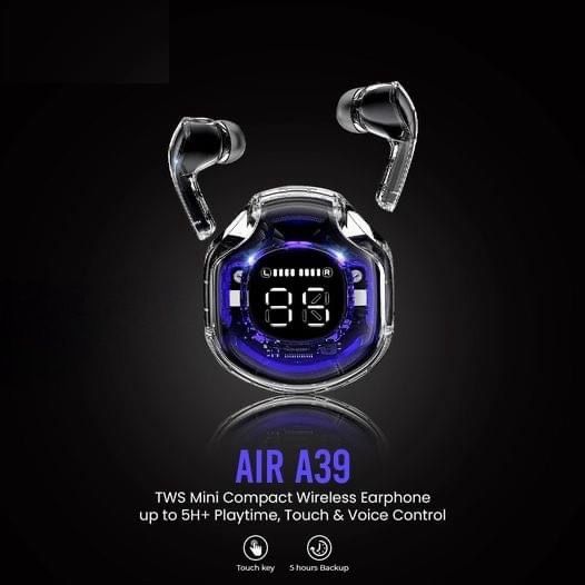 Air 39 Gaming Earbuds – Transparent Design, LED Display, IPX4 Waterproof & ENC Mic